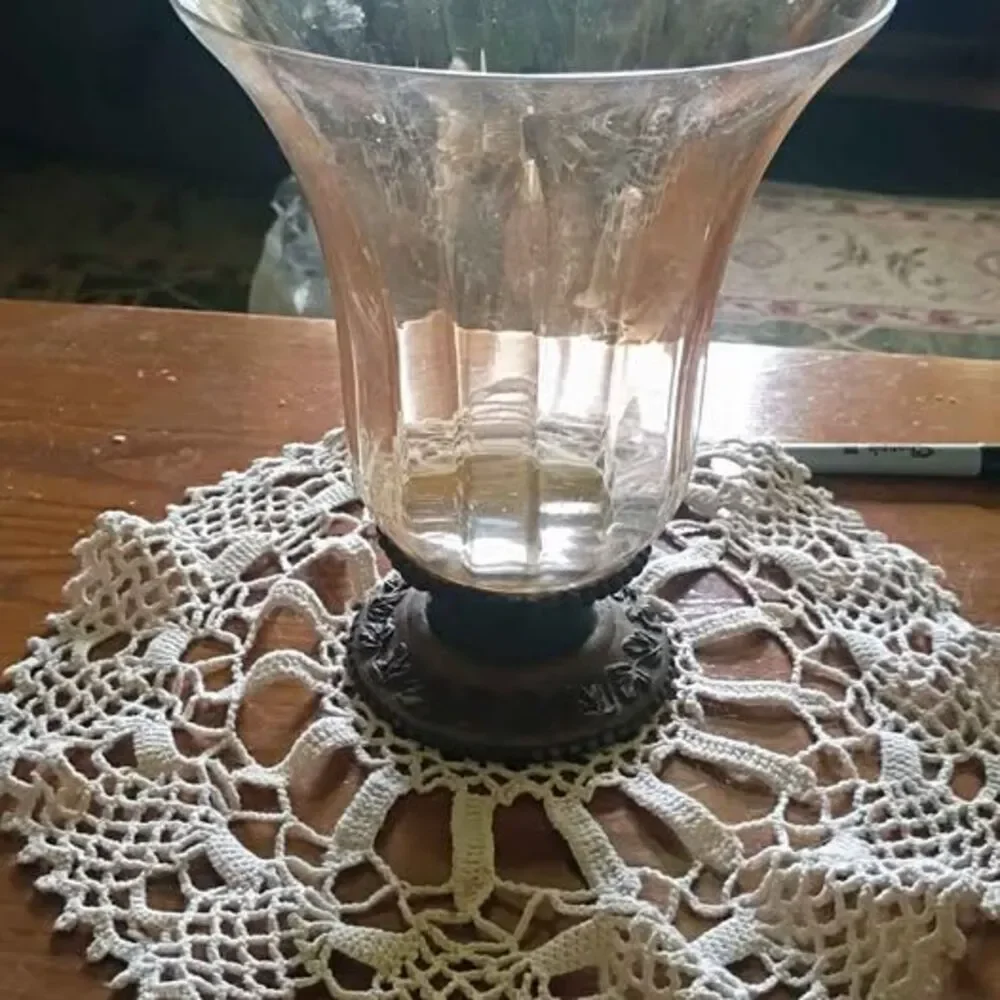 Glass Hurricane Vase with Metal Base